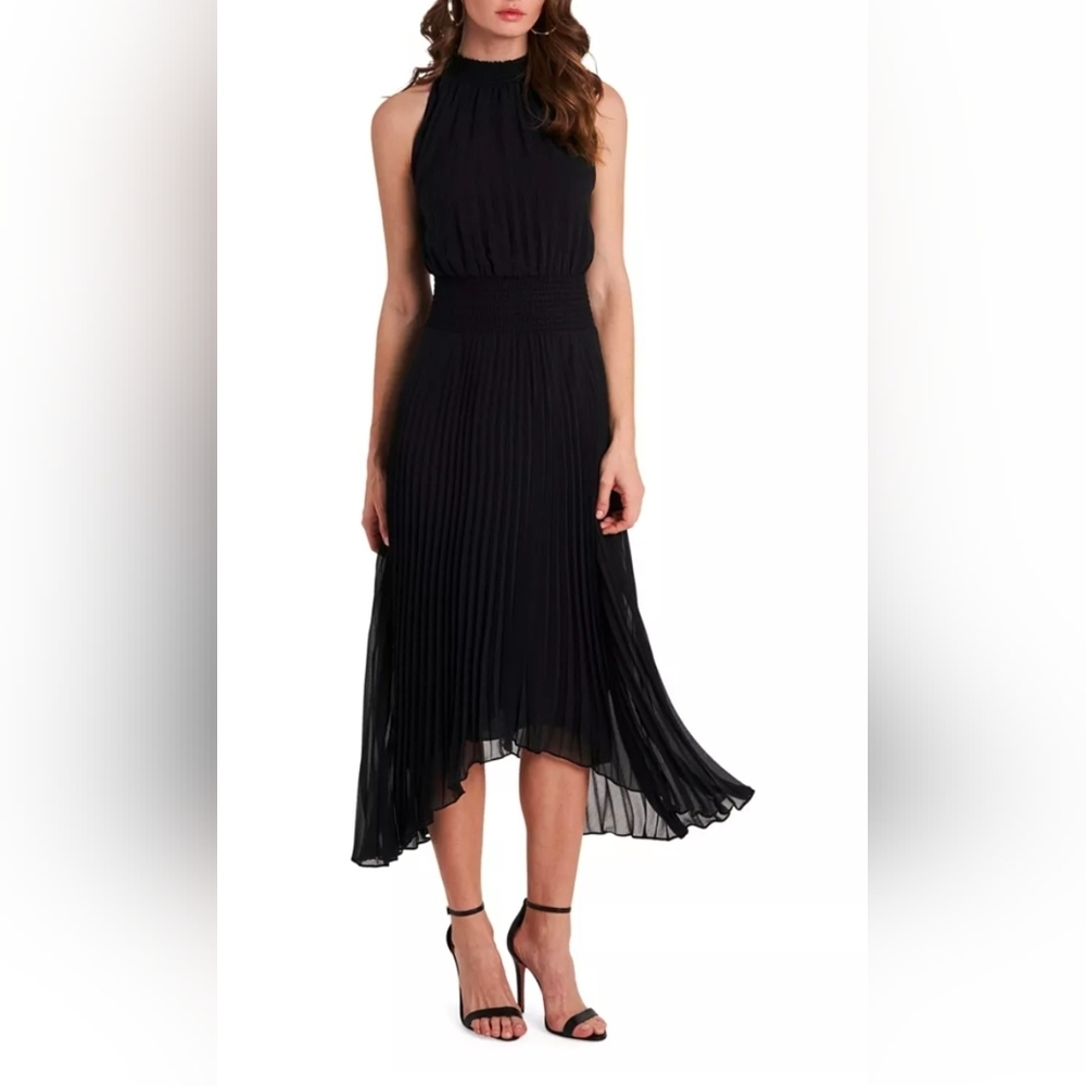 1. State Black High Low Pleated Dress